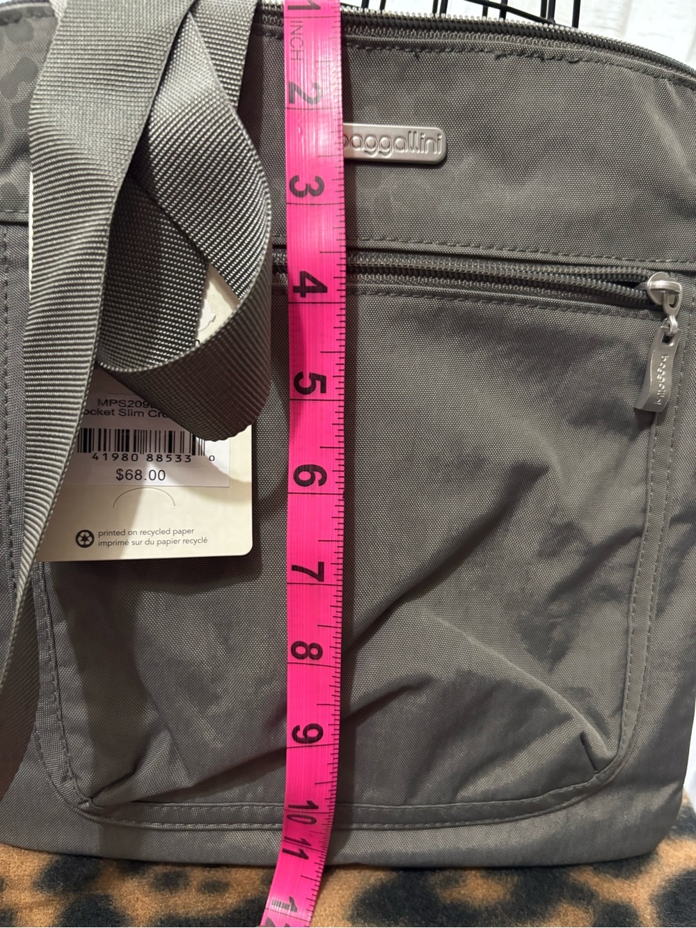 Baggallini Gray Crossbody Bag with Subtle Animal Print - Picture 2 of 7